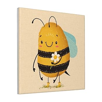 油絵◆半立体の円型アート【蜂】壁掛け油絵◆作者サイン入り マルハナバチの油絵 蜂の小さなアート 蜂のアートワーク 花の絵